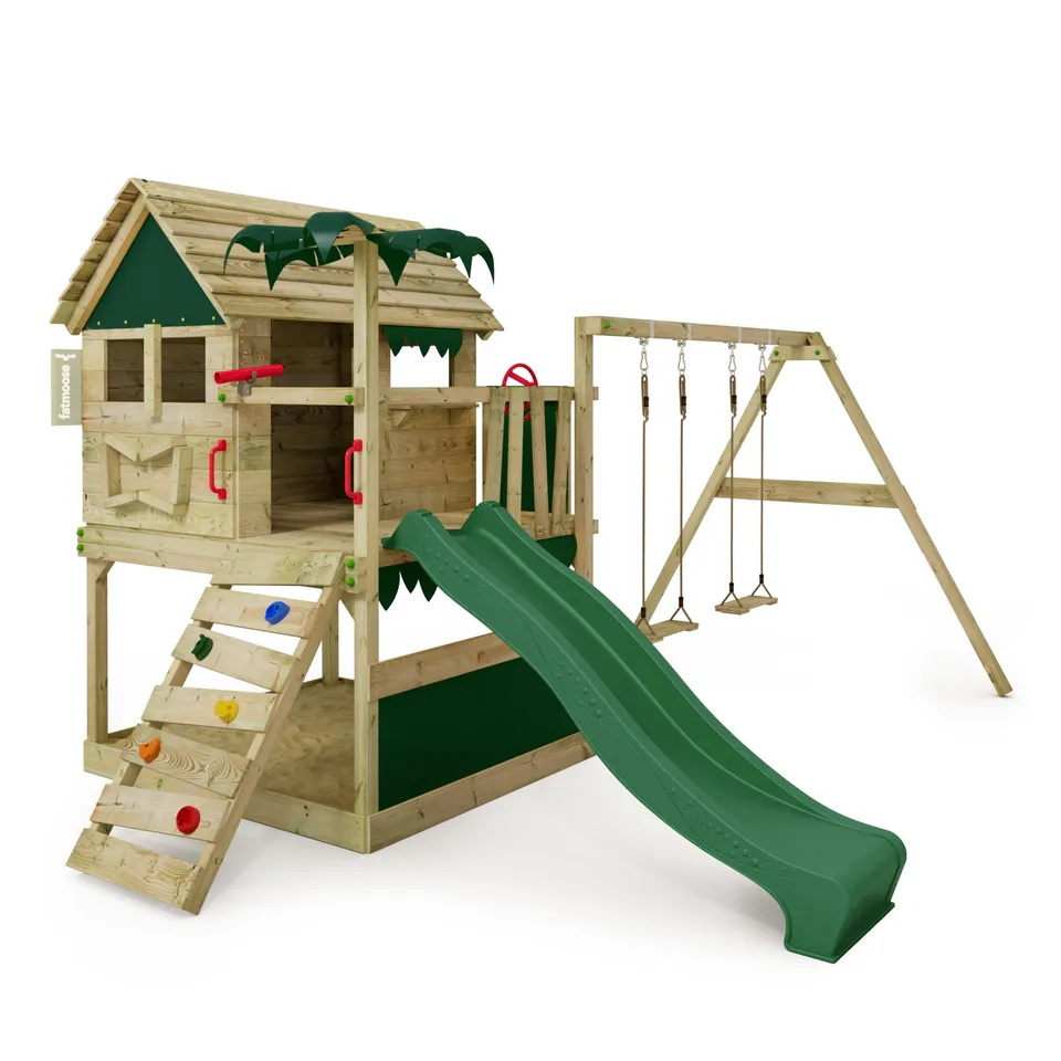fatmoose-tikataka-town-xxl-portico-arrampicata-con-altalena-e-scivolo-verde-torr image 1