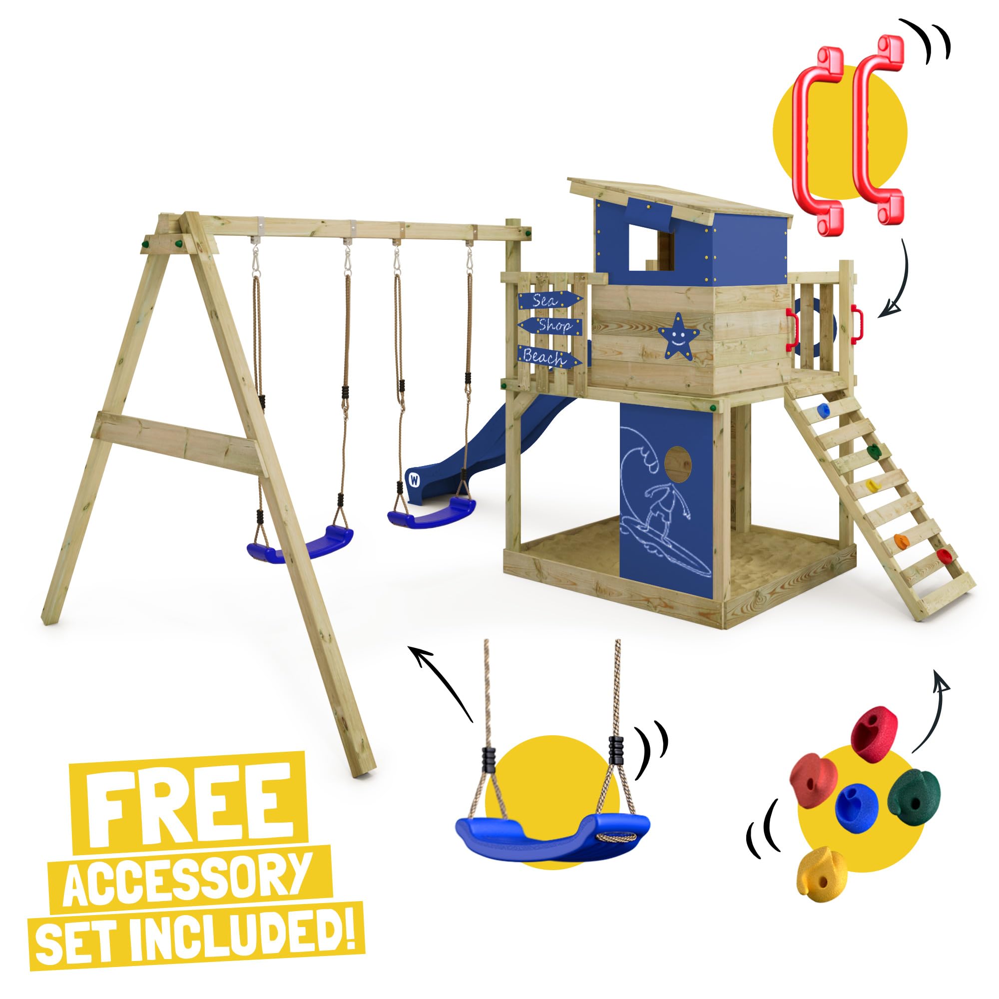 wickey-smart-camp-gioco-da-giardino-in-legno-con-altalena-scivolo-blu-sabbiera-e image 2