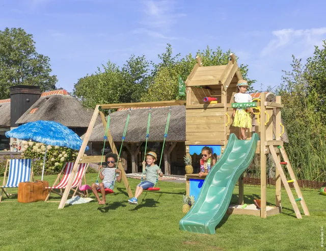 jungle-gym-jungle-resort-casa-torre-in-legno-con-doppia-altalena-scivolo-e-banca image 1