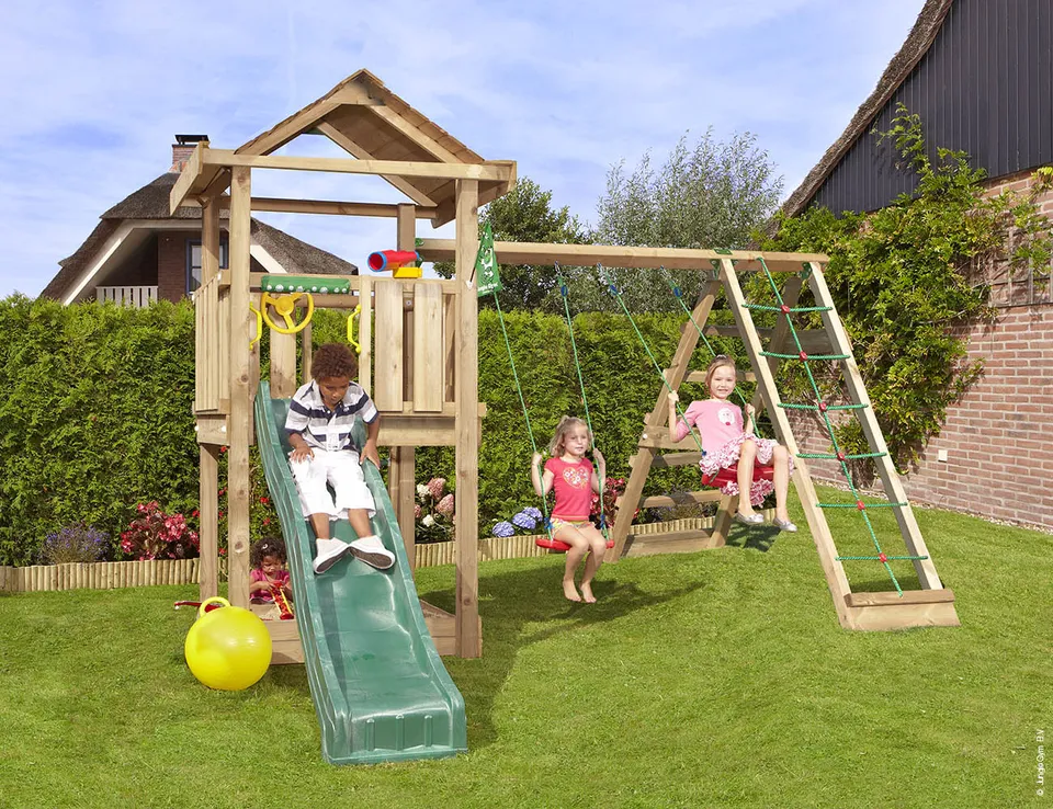 jungle-gym-jungle-house-struttura-da-arrampicata-in-legno-con-altalene-e-rete-di image 1