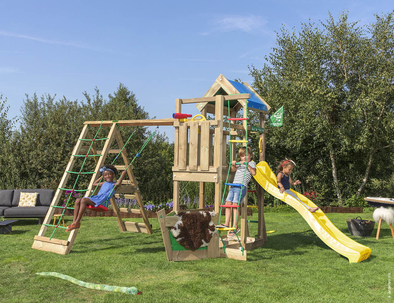 jungle-gym-jungle-viking-castello-arrampicata-in-legno-con-altalena-e-rete-da-ar image 6