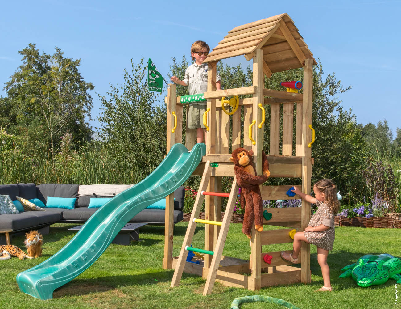 jungle-gym-jungle-safari-castello-arrampicata-in-legno-con-scivolo-parete-di-arr image 1