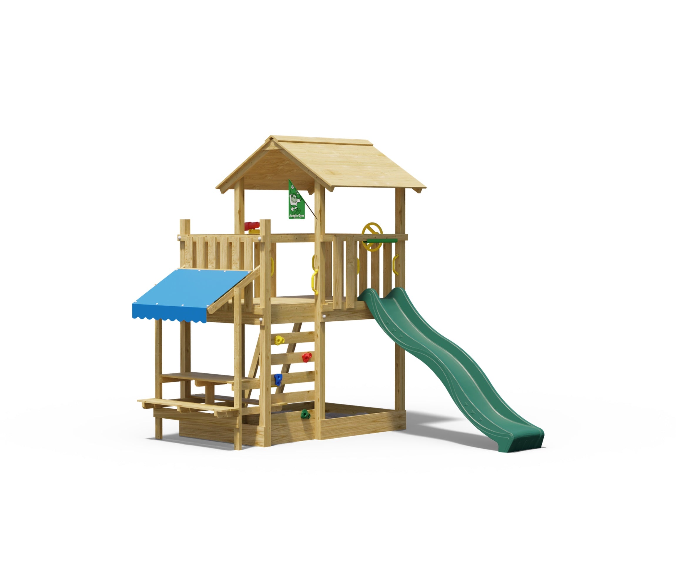 jungle-gym-jungle-plaza-castello-arrampicata-in-legno-con-scivolo-scala-e-tavolo image 1