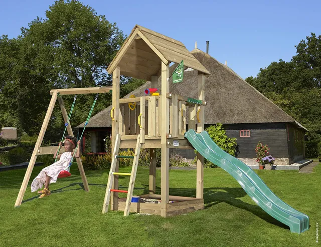 jungle-gym-jungle-club-telaio-arrampicata-in-legno-con-altalena-scala-e-scivolo image 1