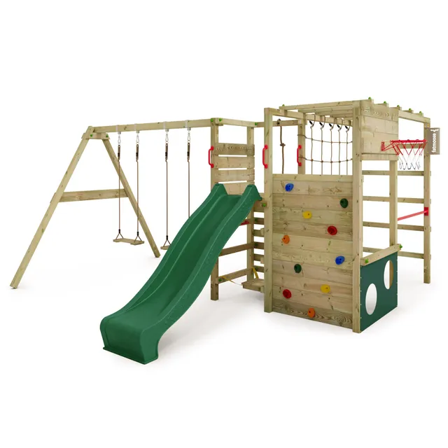 fatmoose-actionarena-air-parco-giochi-in-legno-con-altalena-scivolo-canestro-da- image 1