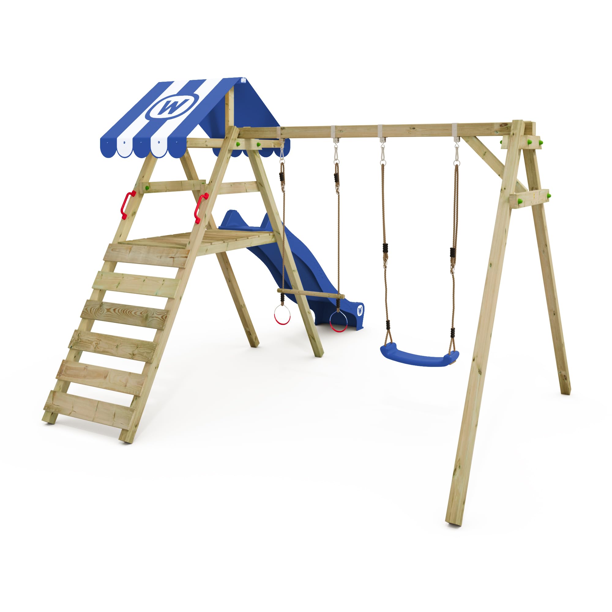 wickey-smart-ace-altalena-doppia-in-legno-per-giardino-con-scivolo-blu-e-scalett image 4
