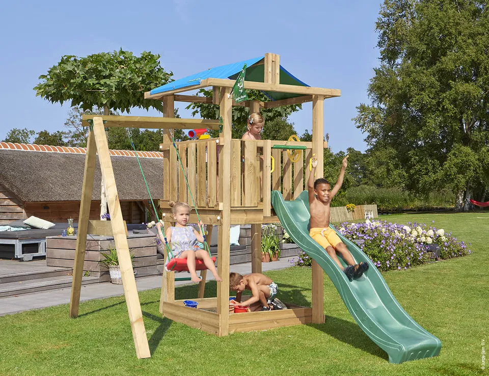 jungle-gym-jungle-hut-castello-da-arrampicata-in-legno-con-altalena image 1
