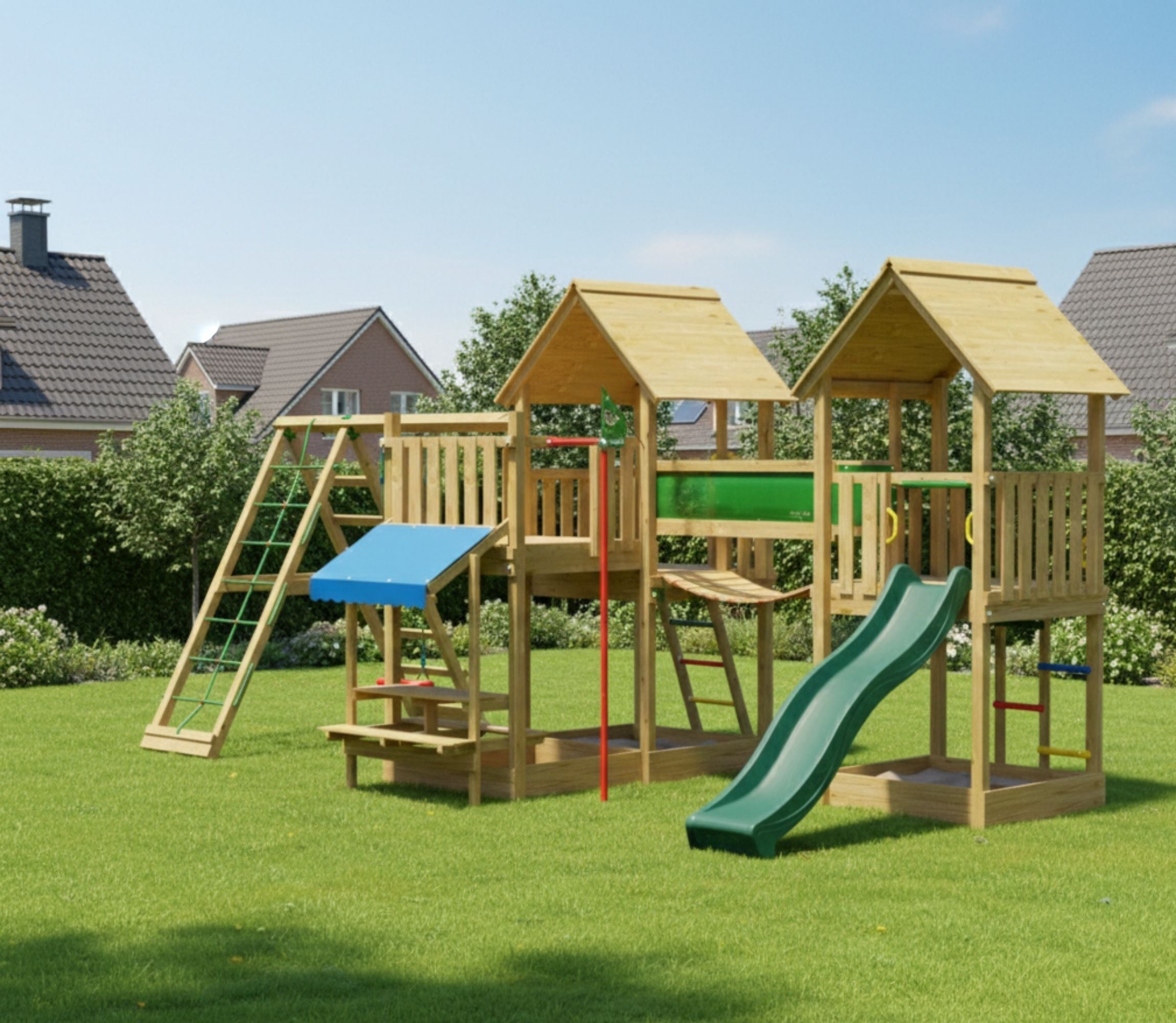 jungle-gym-jungle-luxor-castello-arrampicata-in-legno-con-altalena-e-rete-di-arr image 2