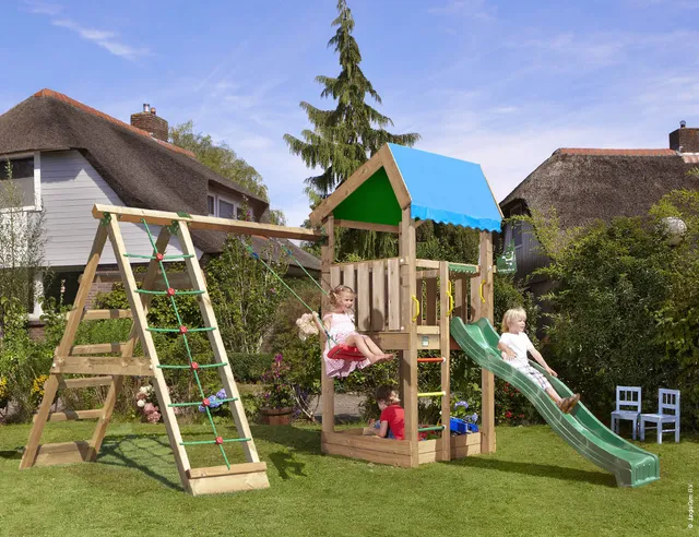 jungle-gym-jungle-home-castello-da-arrampicata-in-legno-con-altalena-e-rete-da-a image 1