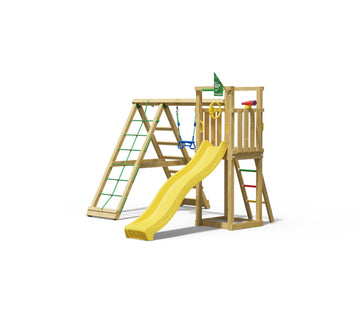 jungle-gym-jungle-tower-castello-in-legno-compatto-con-altalena-e-rete-di-arramp image 6