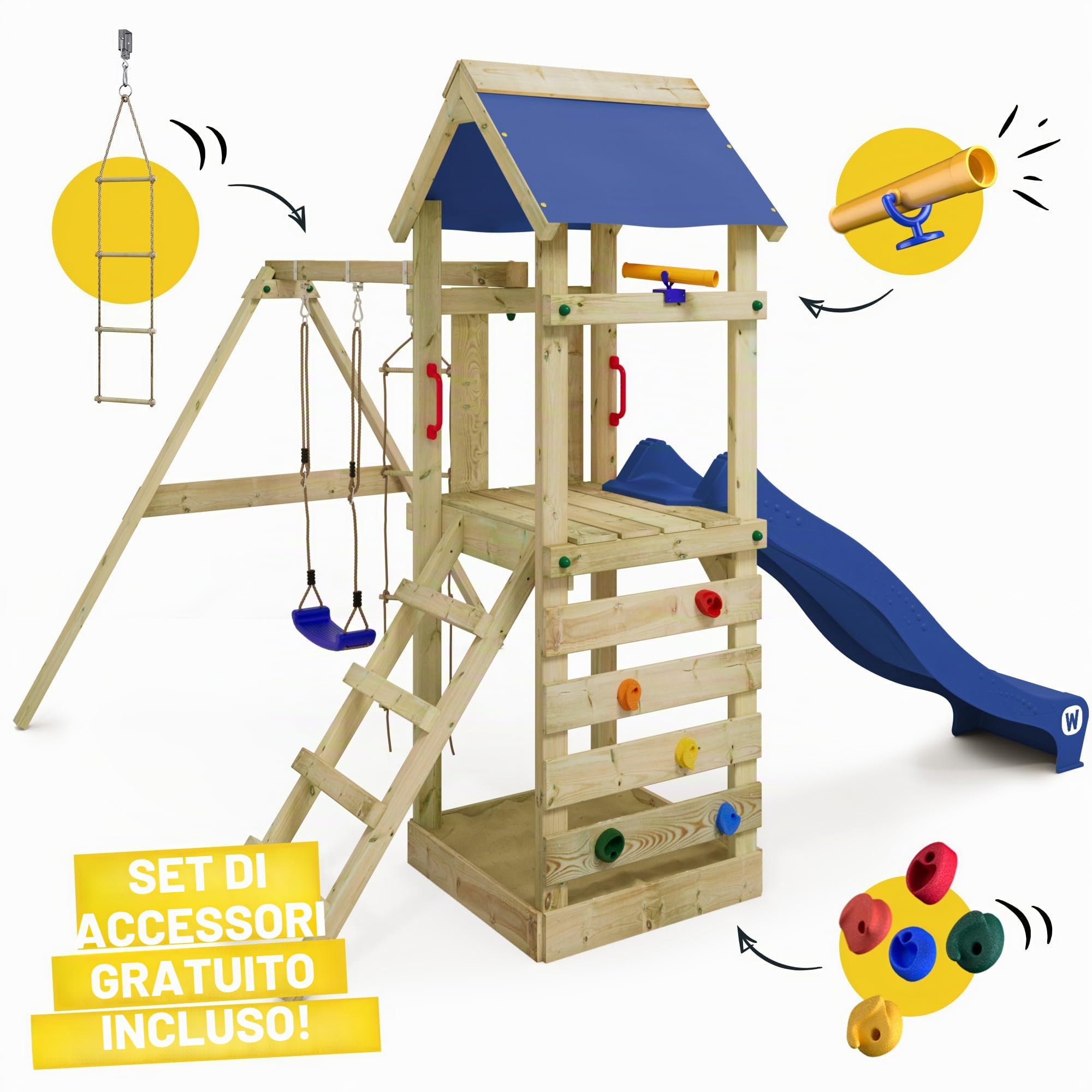 wickey-freeflyer-gioco-da-giardino-in-legno-con-tetto-in-telone-altalena-scivolo image 2