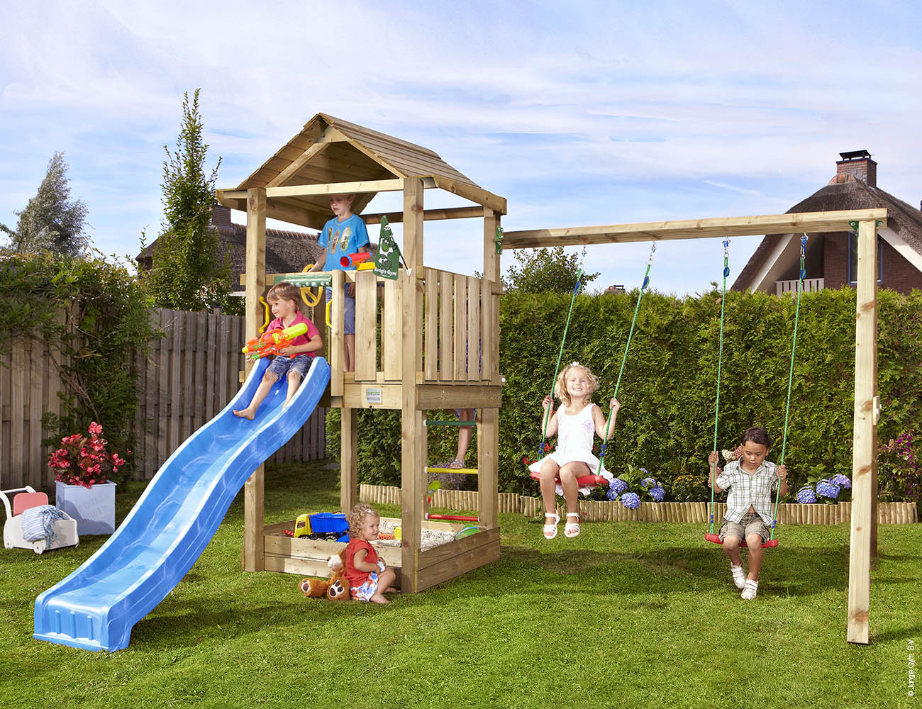 jungle-gym-jungle-house-struttura-in-legno-con-doppia-altalena-per-giardini-priv image 8