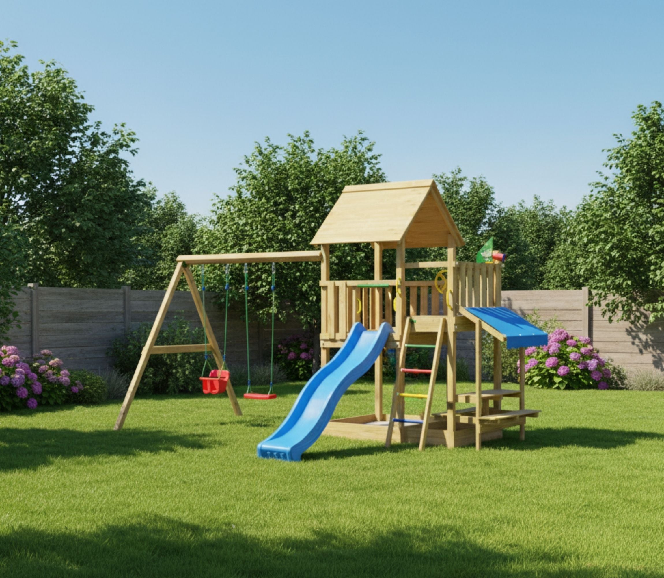 jungle-gym-jungle-lagoon-castello-in-legno-con-doppia-altalena-scivolo-ondulato- image 2
