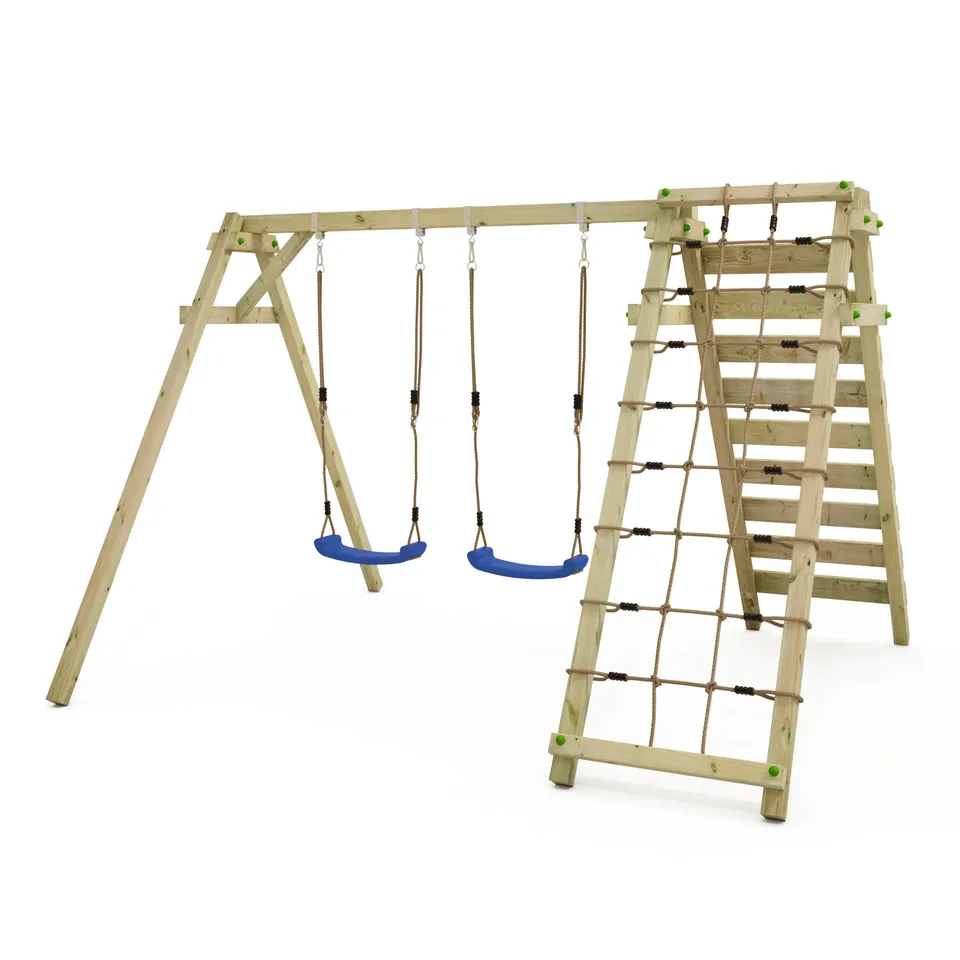 wickey-smart-cliff-altalena-doppia-in-legno-per-giardino-con-modulo-arrampicata- image 1