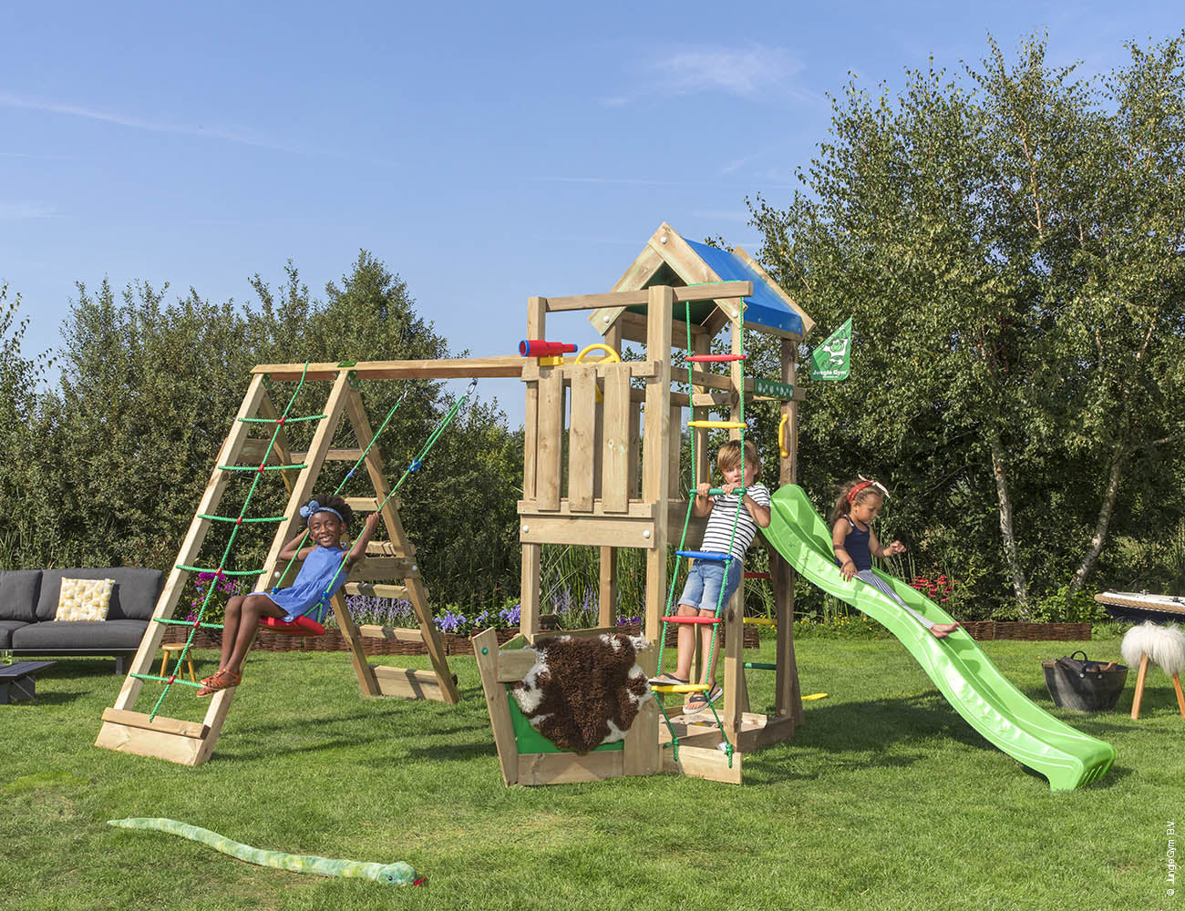 jungle-gym-jungle-viking-castello-arrampicata-in-legno-con-altalena-e-rete-da-ar image 8