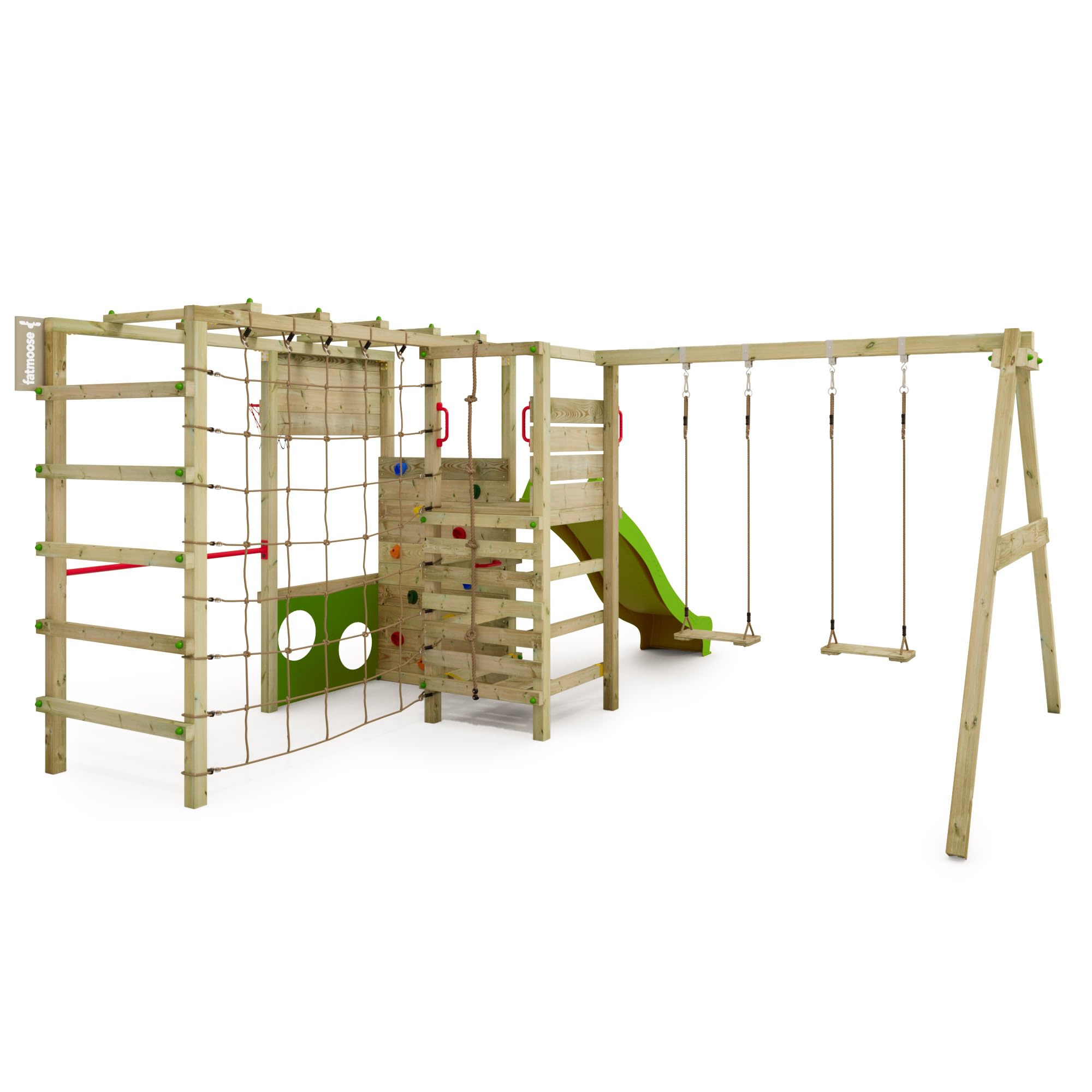 fatmoose-actionarena-air-gioco-da-giardino-in-legno-con-altalena-scivolo-verde-m image 2