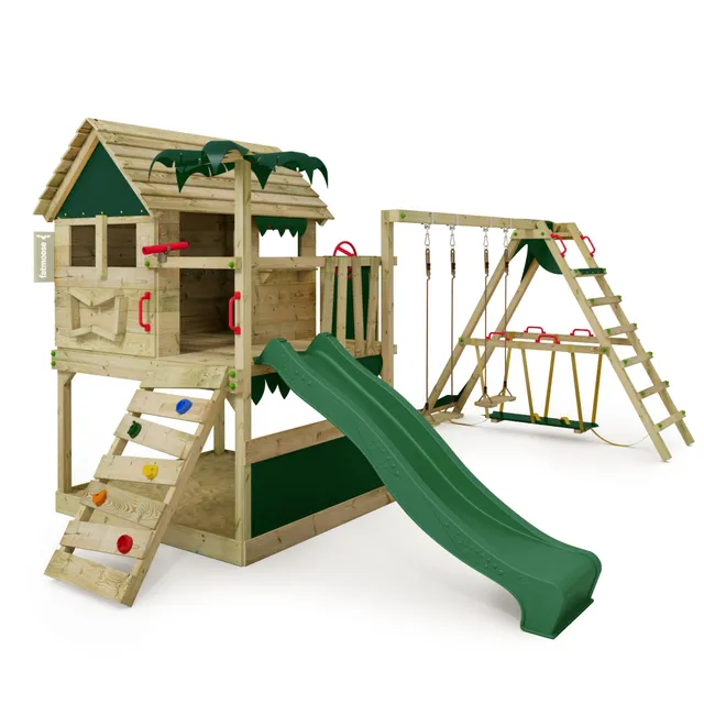 fatmoose-tikataka-parco-giochi-in-legno-con-altalena-surfswing-e-scivolo-verde-t image 1
