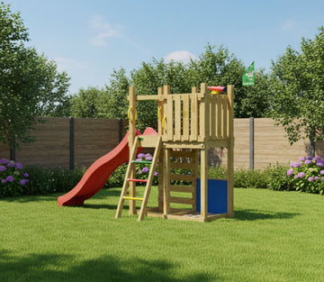 jungle-gym-nest-castello-in-legno-con-scivolo-e-banco-del-mercato image 2