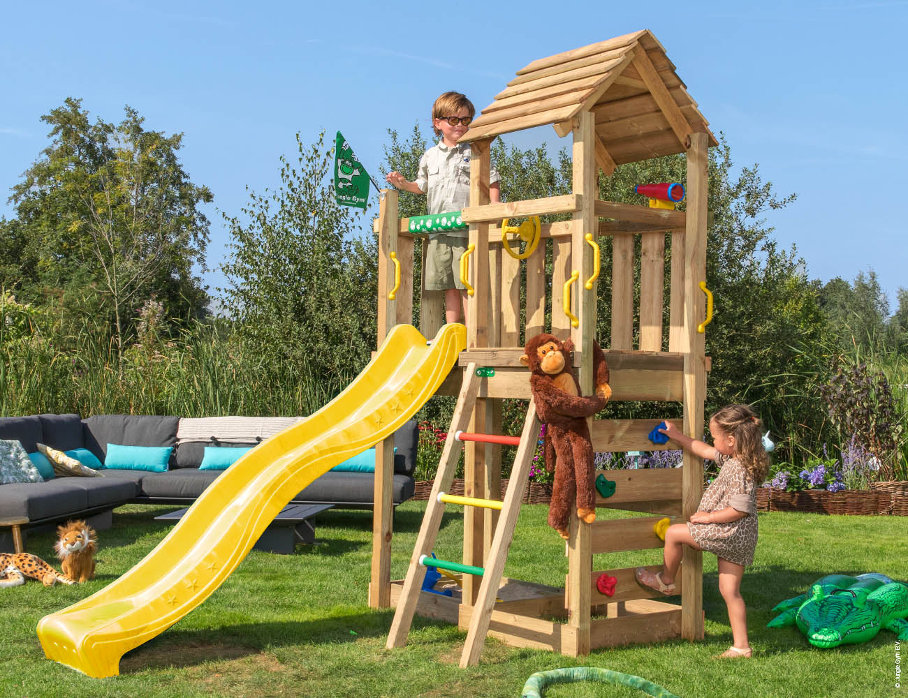 jungle-gym-jungle-safari-castello-arrampicata-in-legno-con-scivolo-parete-di-arr image 5
