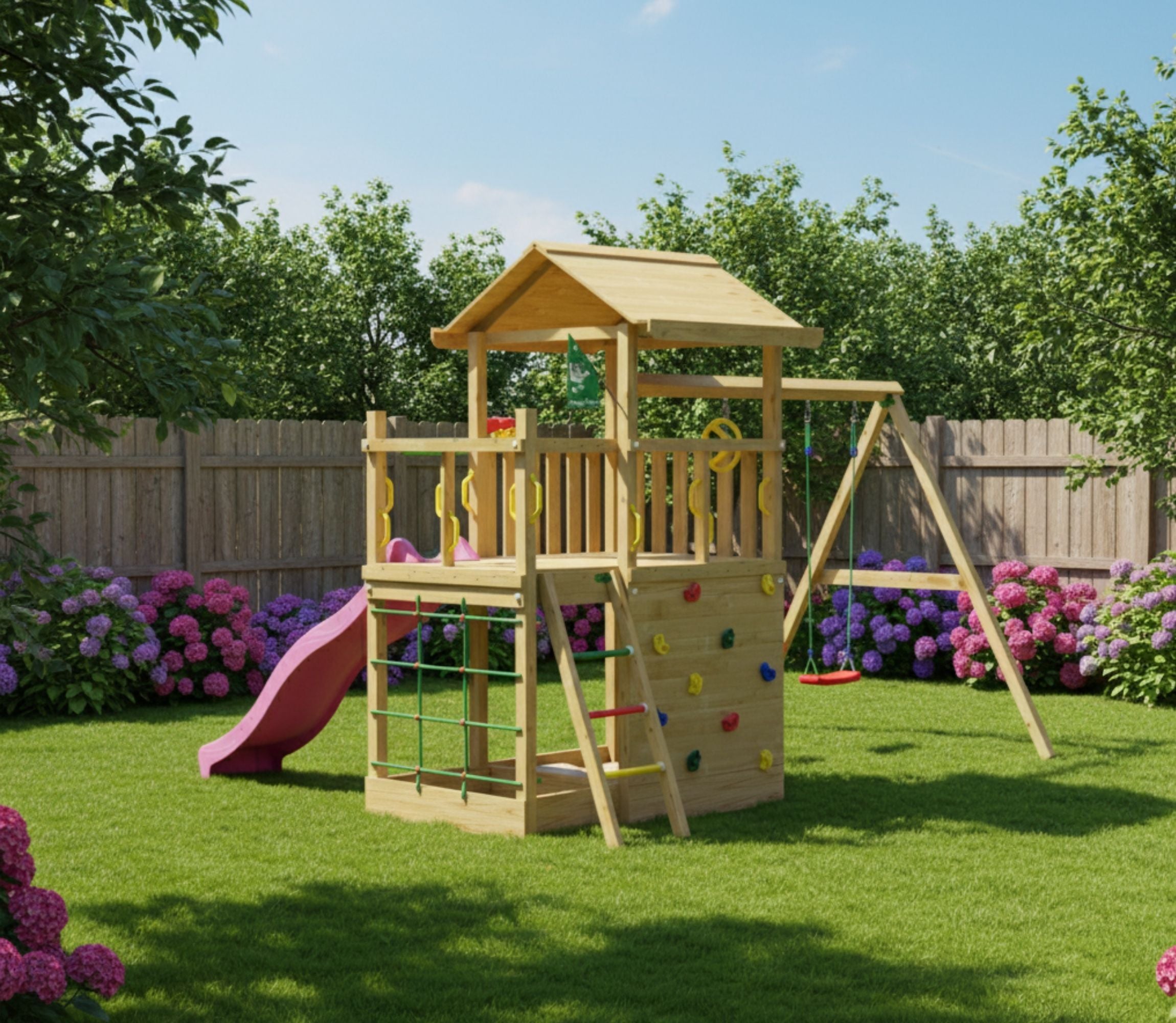 jungle-gym-jungle-cavern-torre-da-gioco-in-legno-con-doppia-altalena-e-scivolo-p image 2