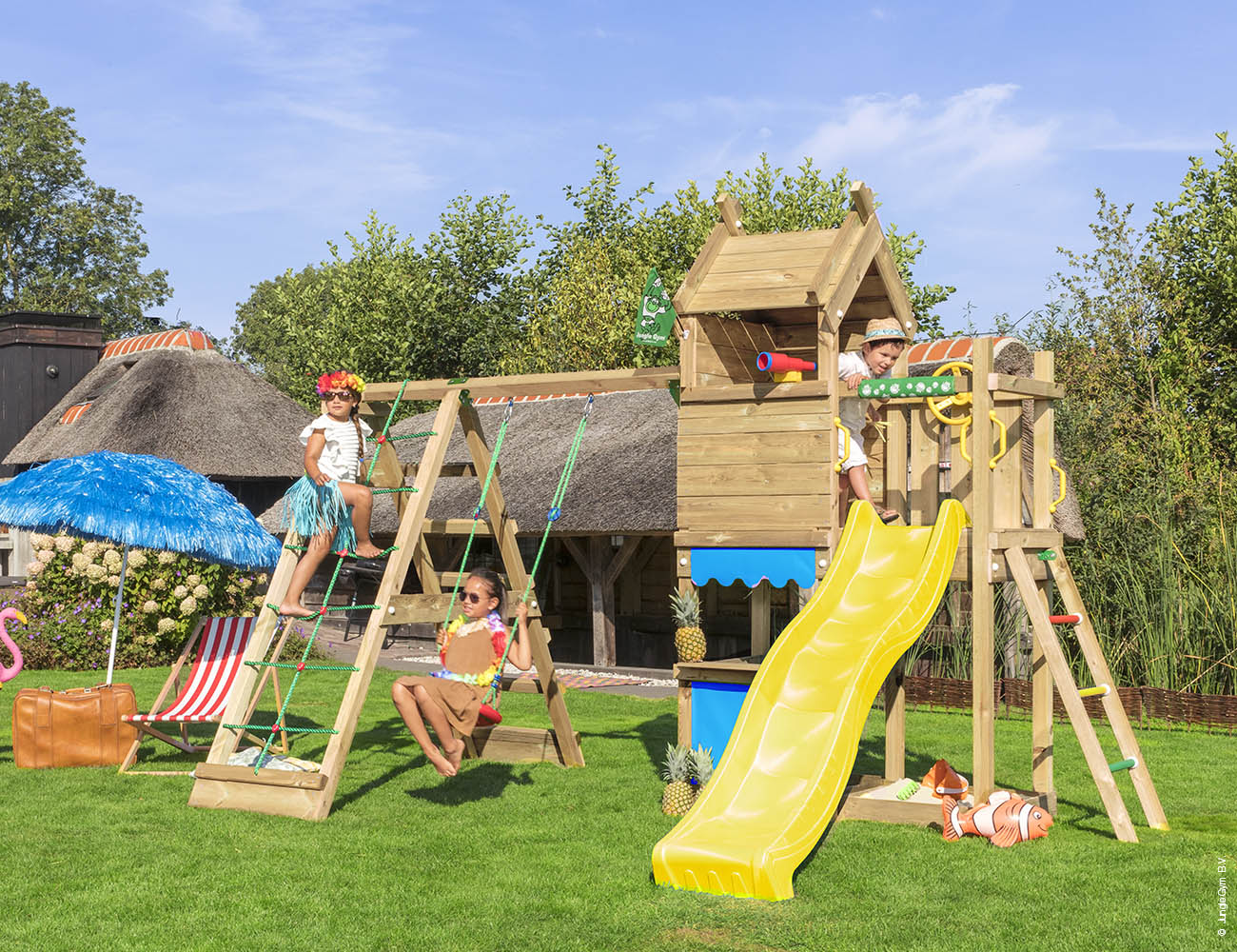 jungle-gym-jungle-resort-torre-gioco-in-legno-con-altalena-rete-di-arrampicata-e image 7