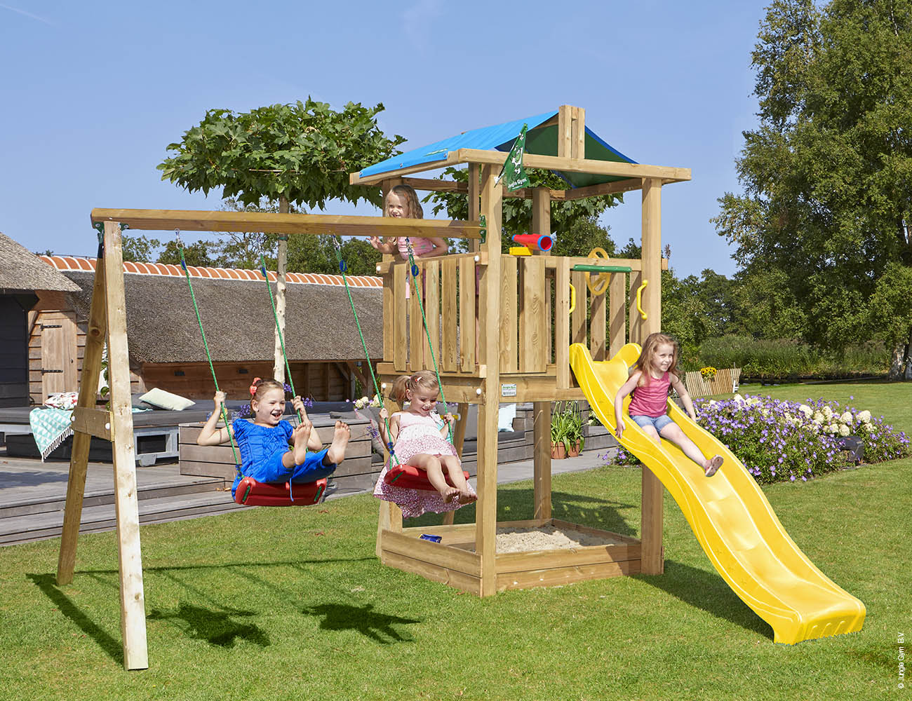 jungle-gym-jungle-hut-castello-in-legno-con-doppia-altalena-scivolo-e-scala-di-a image 8