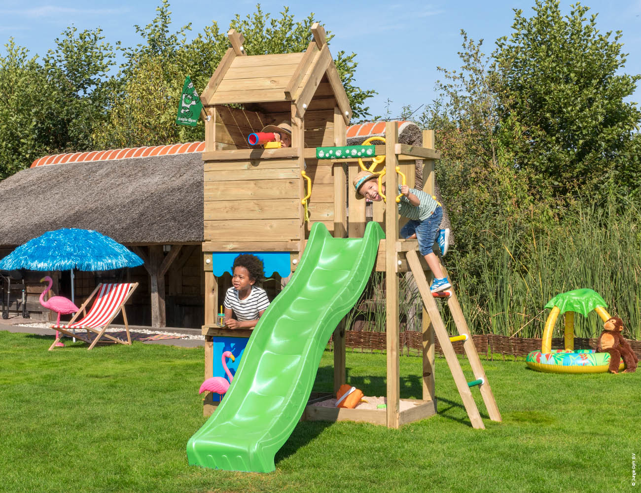 jungle-gym-jungle-resort-torre-gioco-in-legno-con-scivolo-e-bancarella-del-merca image 6