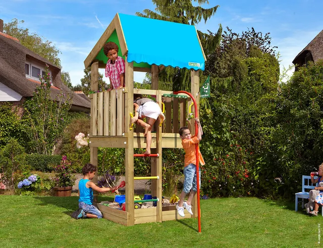 jungle-gym-jungle-home-castello-arrampicata-in-legno-con-palo-da-pompiere image 1