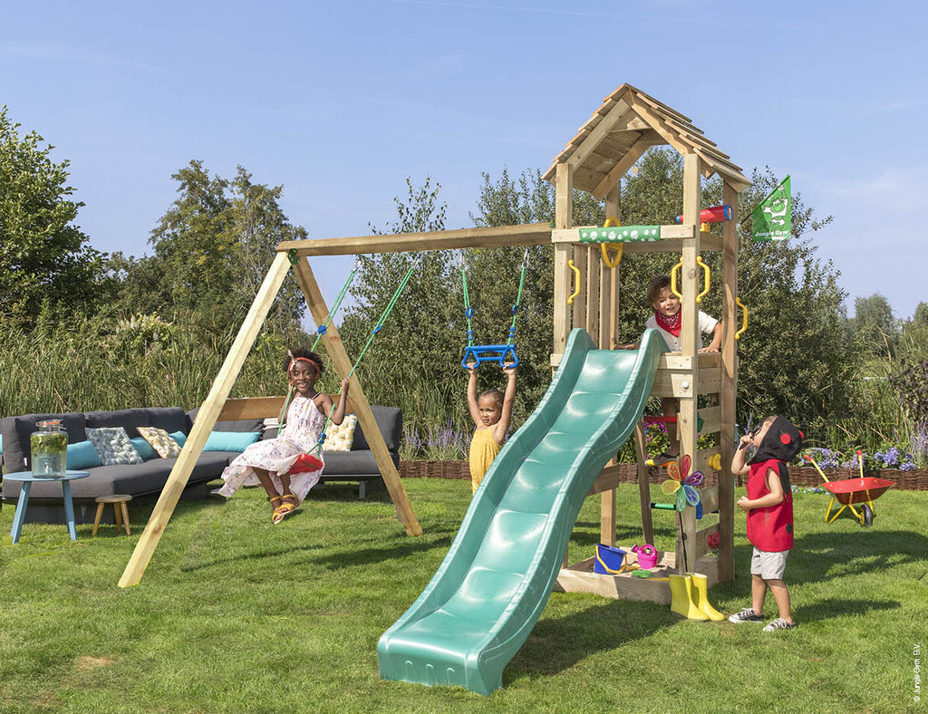 jungle-gym-jungle-cocoon-castello-arrampicata-in-legno-con-doppia-altalena-scivo image 1
