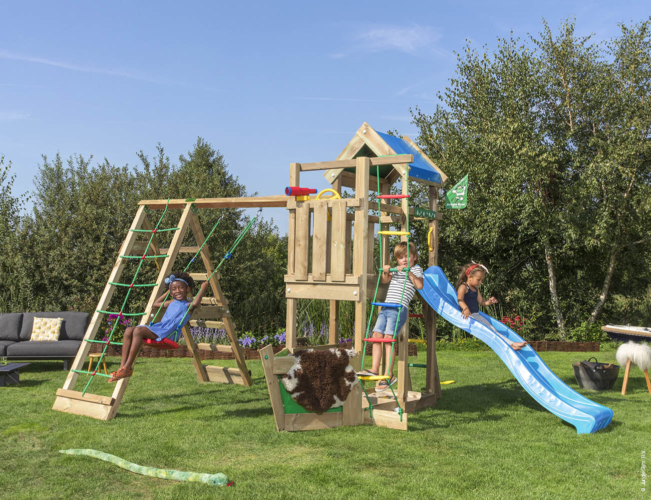 jungle-gym-jungle-viking-castello-arrampicata-in-legno-con-altalena-e-rete-da-ar image 7