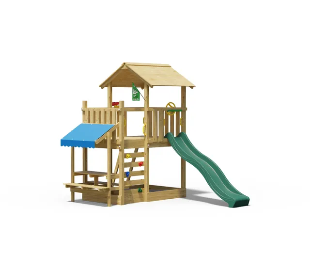 jungle-gym-jungle-plaza-castello-arrampicata-in-legno-con-scivolo-scala-e-tavolo image 1