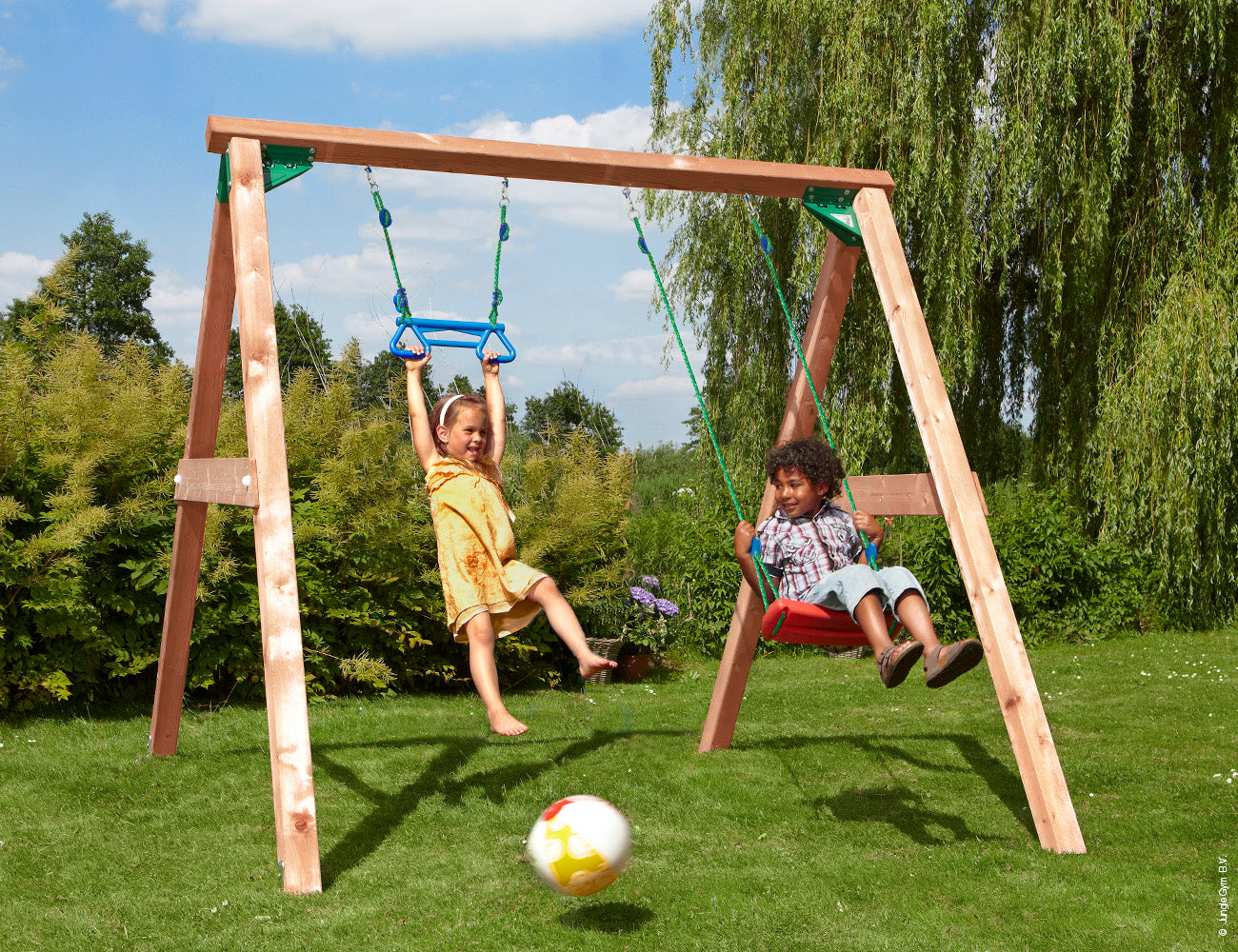 jungle-gym-jungle-swing-altalena-in-legno-220-cm-per-giardino-con-struttura-a-a image 3