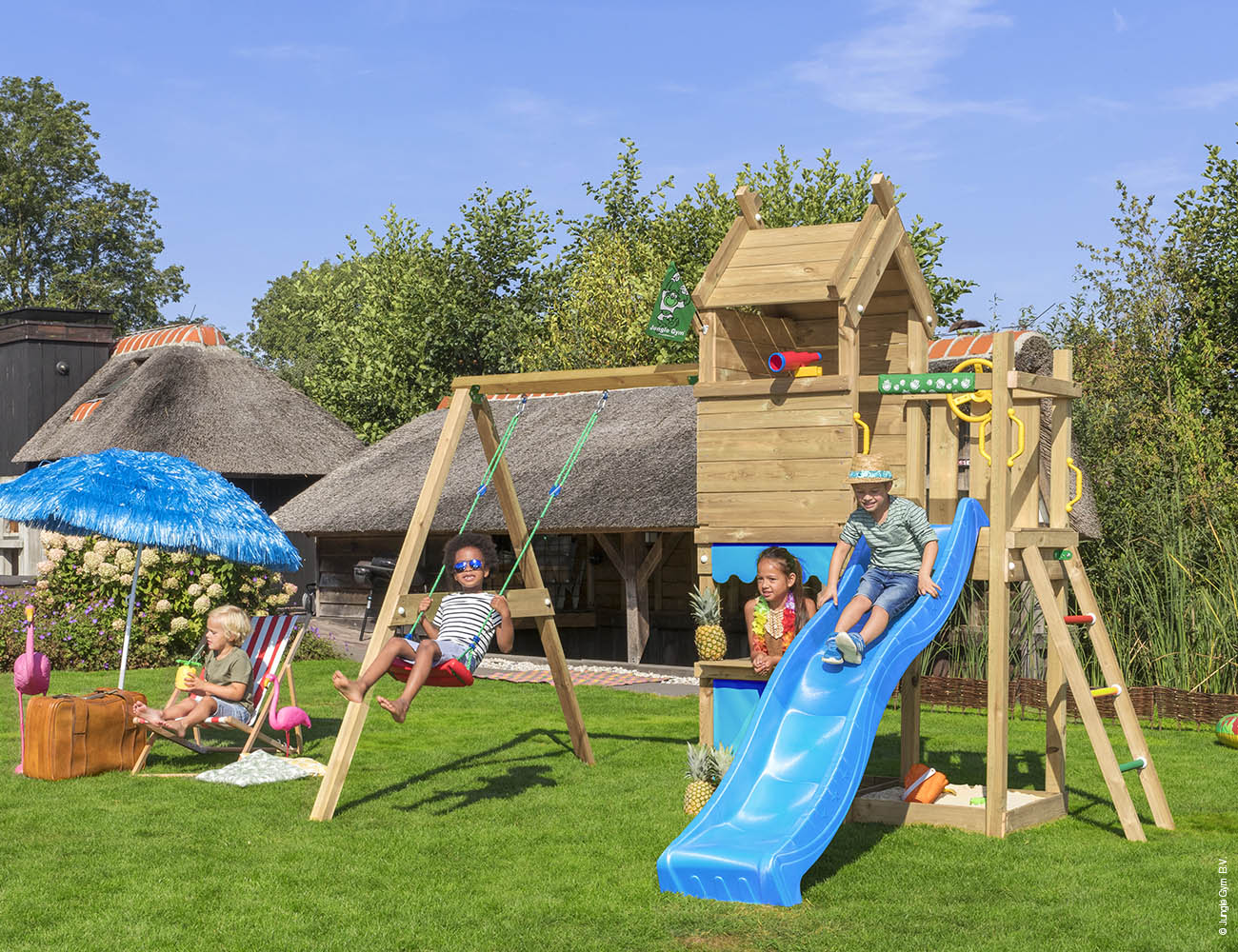 jungle-gym-jungle-resort-torre-casetta-in-legno-con-altalena-scivolo-bancarella- image 8