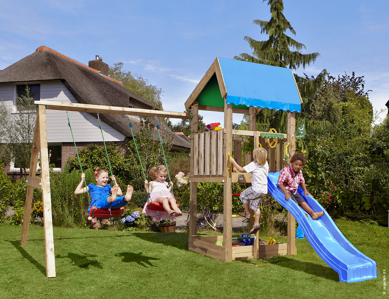 jungle-gym-jungle-home-castello-arrampicata-in-legno-con-doppia-altalena-scivolo image 8