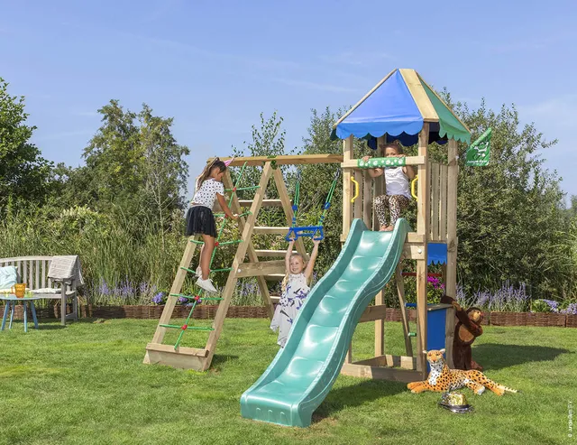 jungle-gym-jungle-cirque-castello-arrampicata-in-legno-con-altalena-e-rete-di-ar image 1