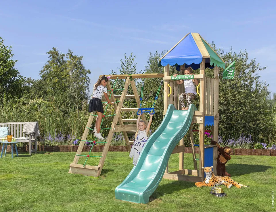 jungle-gym-jungle-cirque-castello-arrampicata-in-legno-con-altalena-e-rete-di-ar image 1
