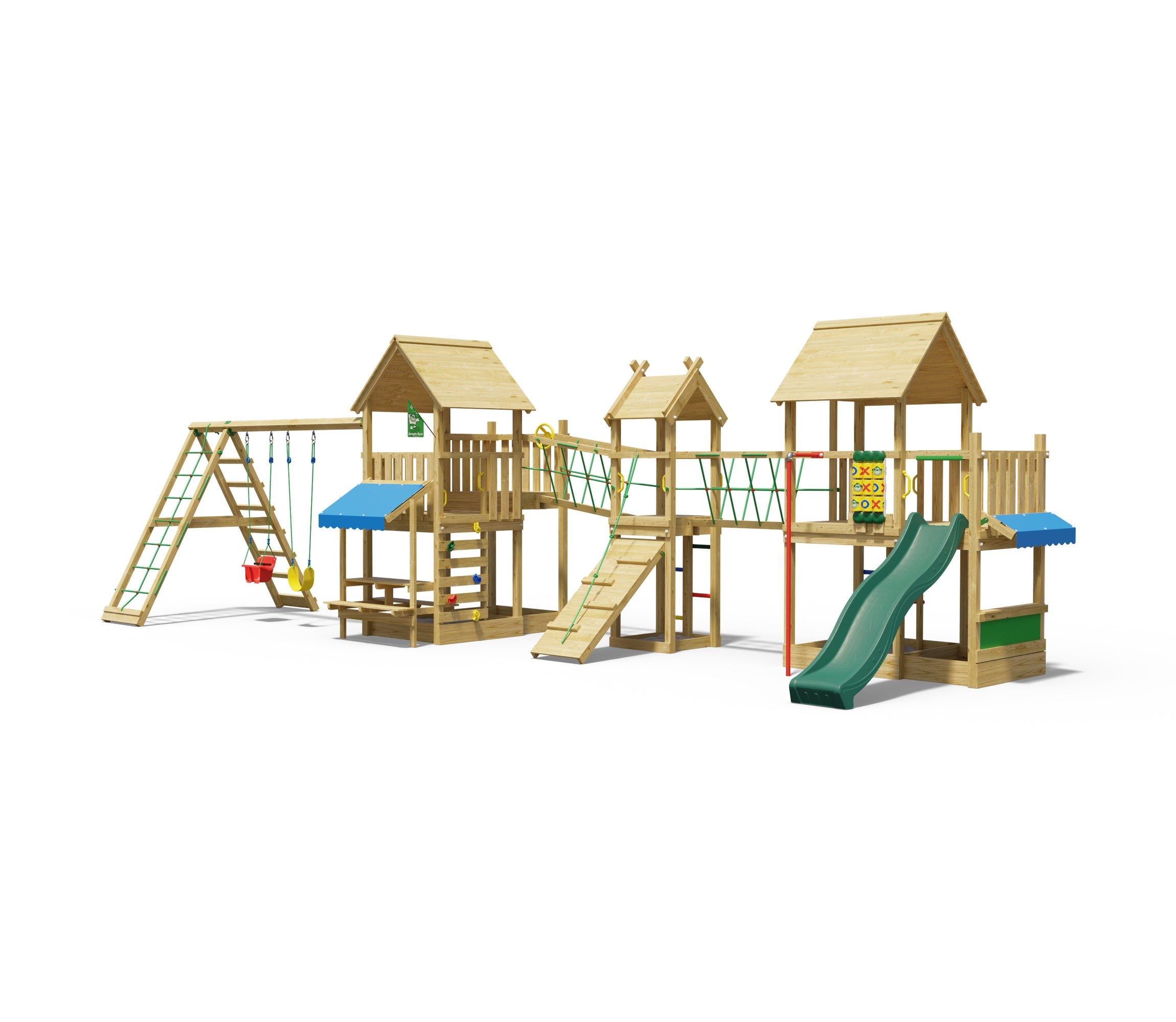 jungle-gym-gazebo-xxl-castello-in-legno-con-doppia-altalena-e-scivolo image 1