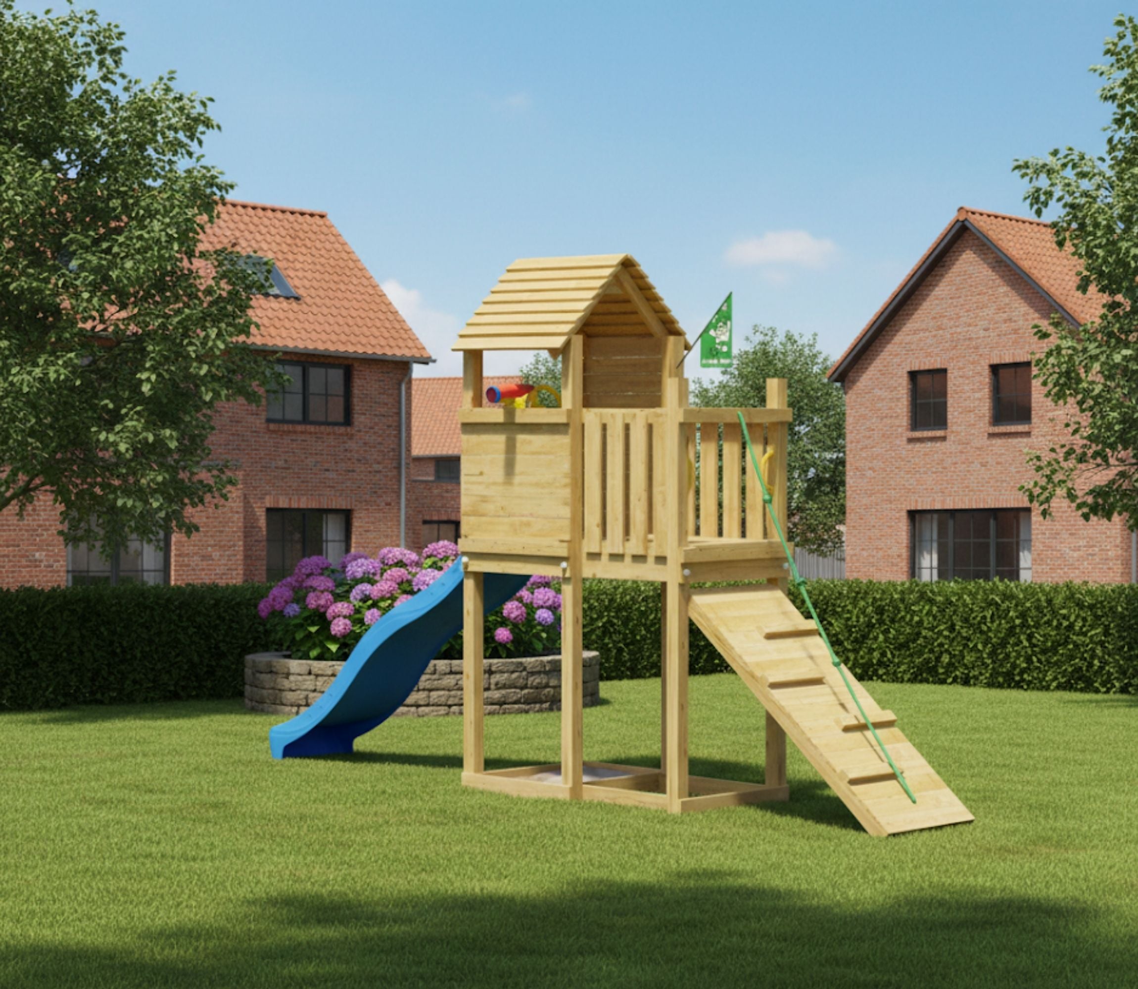 jungle-gym-jungle-pod-castello-in-legno-compatto-con-scivolo image 2