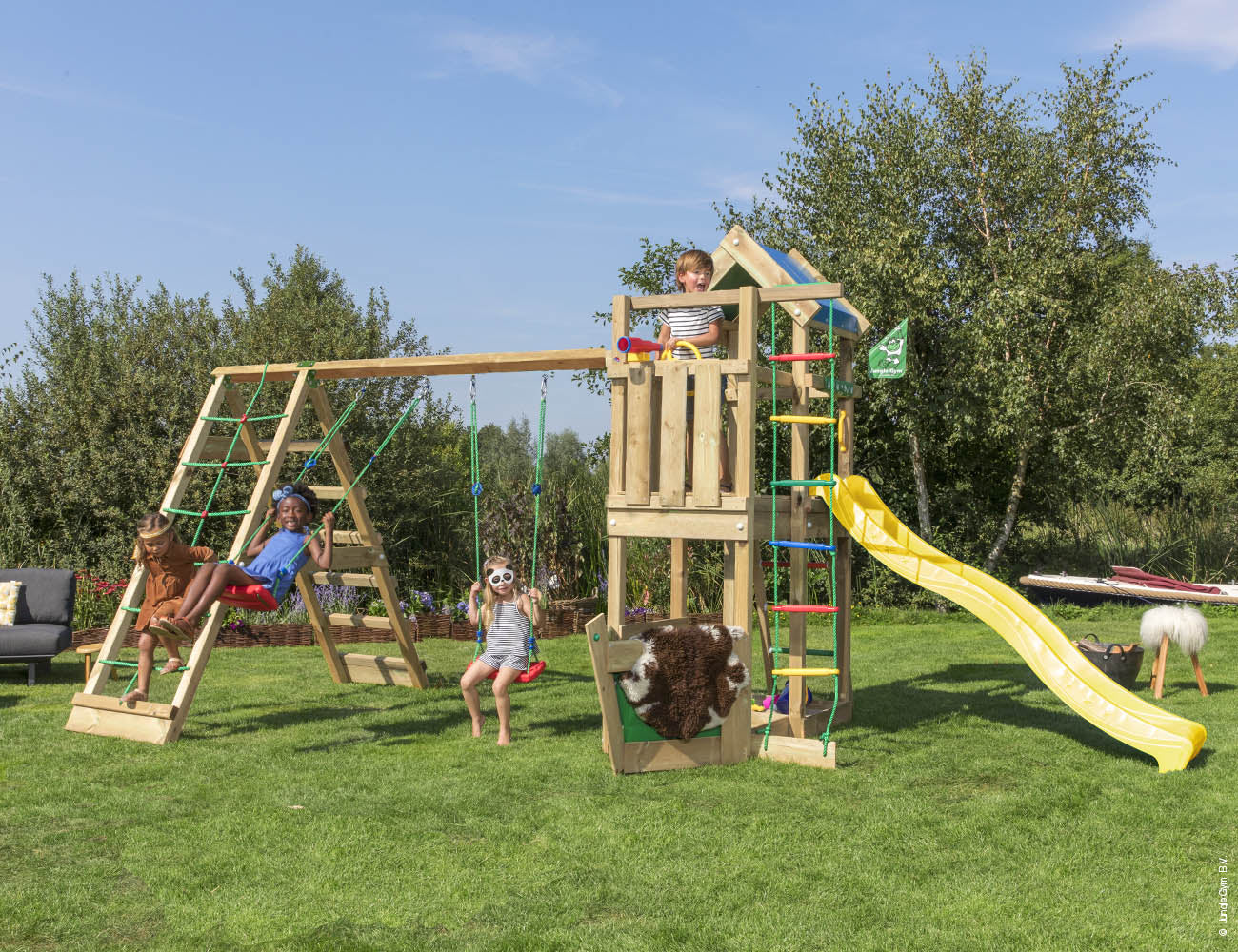 jungle-gym-jungle-viking-castello-da-arrampicata-in-legno-con-altalene-e-rete-da image 7
