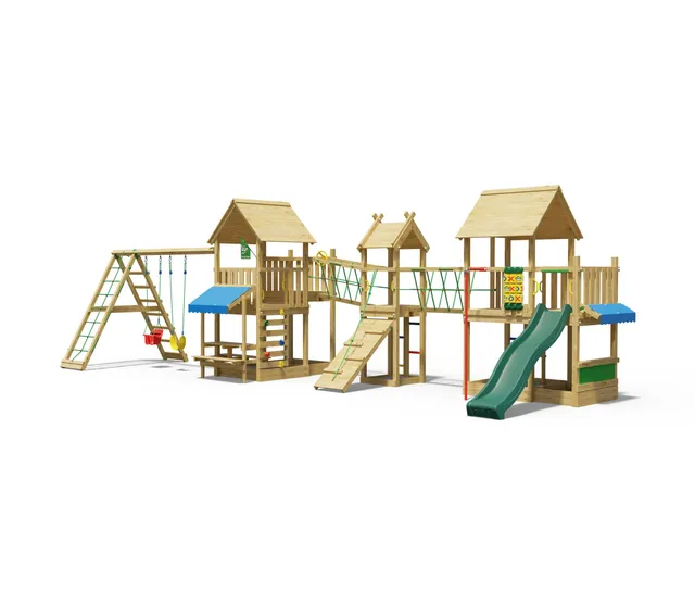 jungle-gym-gazebo-xxl-castello-in-legno-con-doppia-altalena-e-scivolo image 1