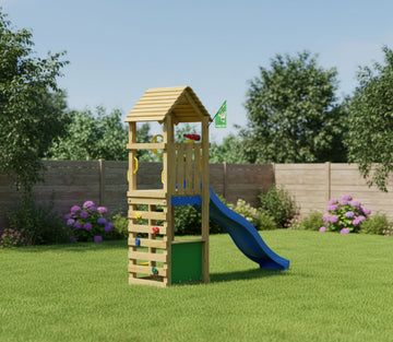 jungle-gym-jungle-nook-castello-arrampicata-in-legno-compatto-con-scivolo-e-banc image 2