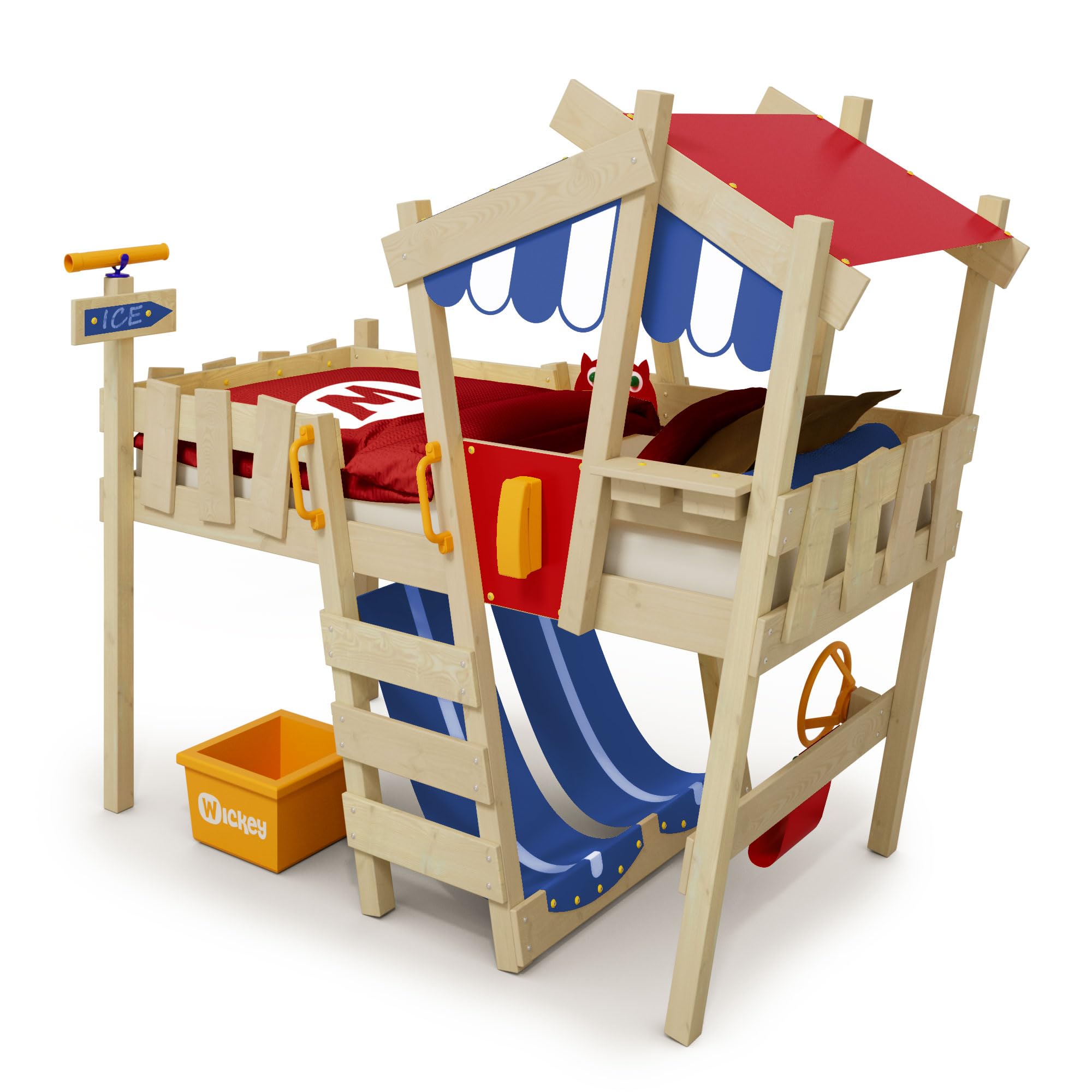 wickey-crazy-hutty-letto-a-soppalco-per-bambini-in-legno-con-tetto-scivolo-a-ond image 1