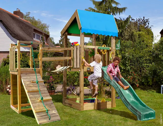 jungle-gym-jungle-home-castello-da-arrampicata-in-legno-con-scivolo-e-ponte-sono image 1