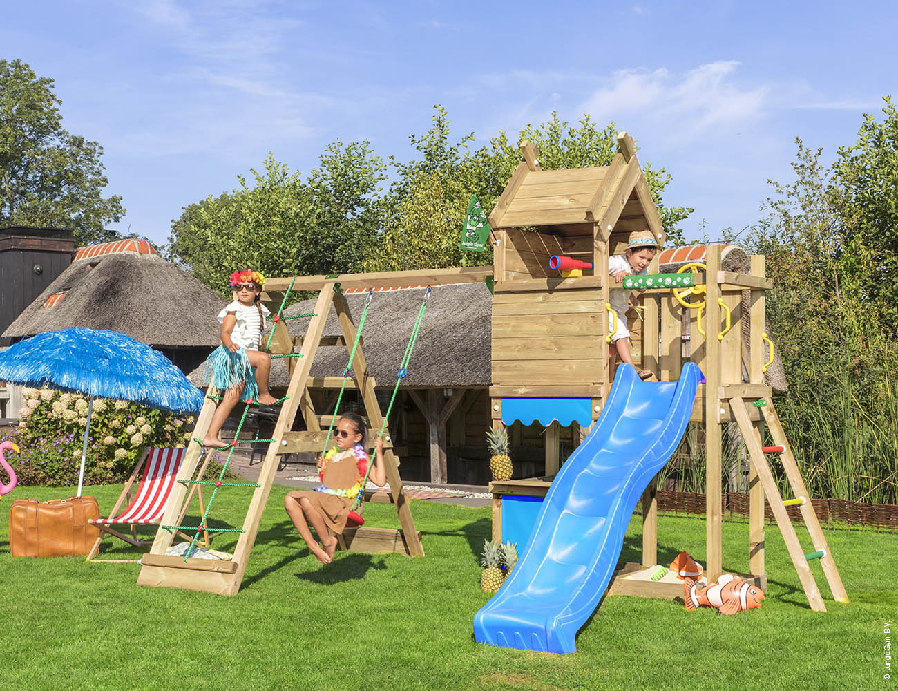 jungle-gym-jungle-resort-torre-gioco-in-legno-con-altalena-rete-di-arrampicata-e image 8