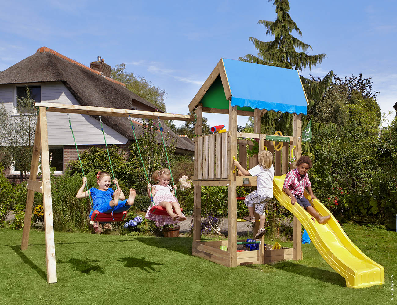 jungle-gym-jungle-home-castello-arrampicata-in-legno-con-doppia-altalena-scivolo image 7