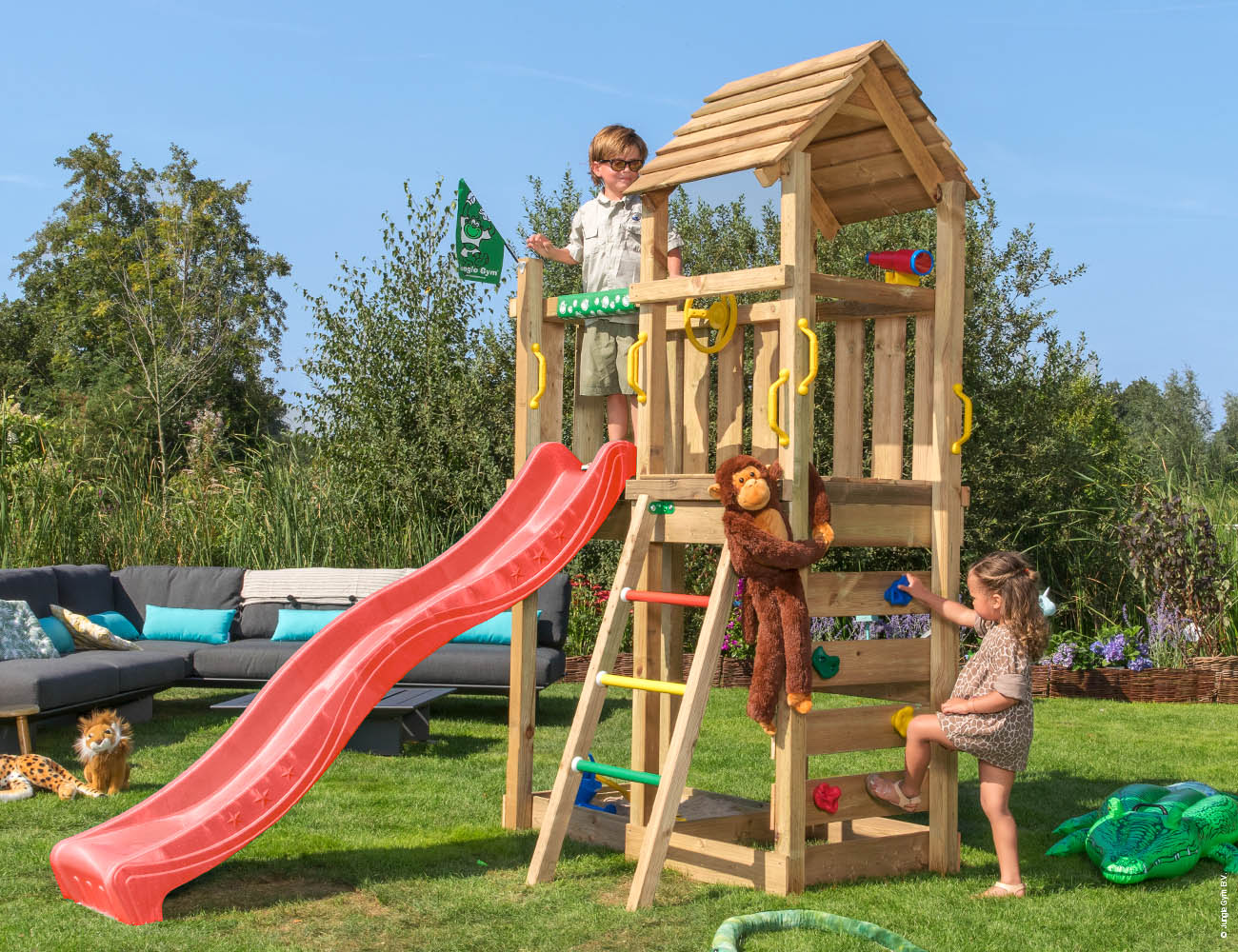 jungle-gym-jungle-safari-castello-arrampicata-in-legno-con-scivolo-parete-di-arr image 8