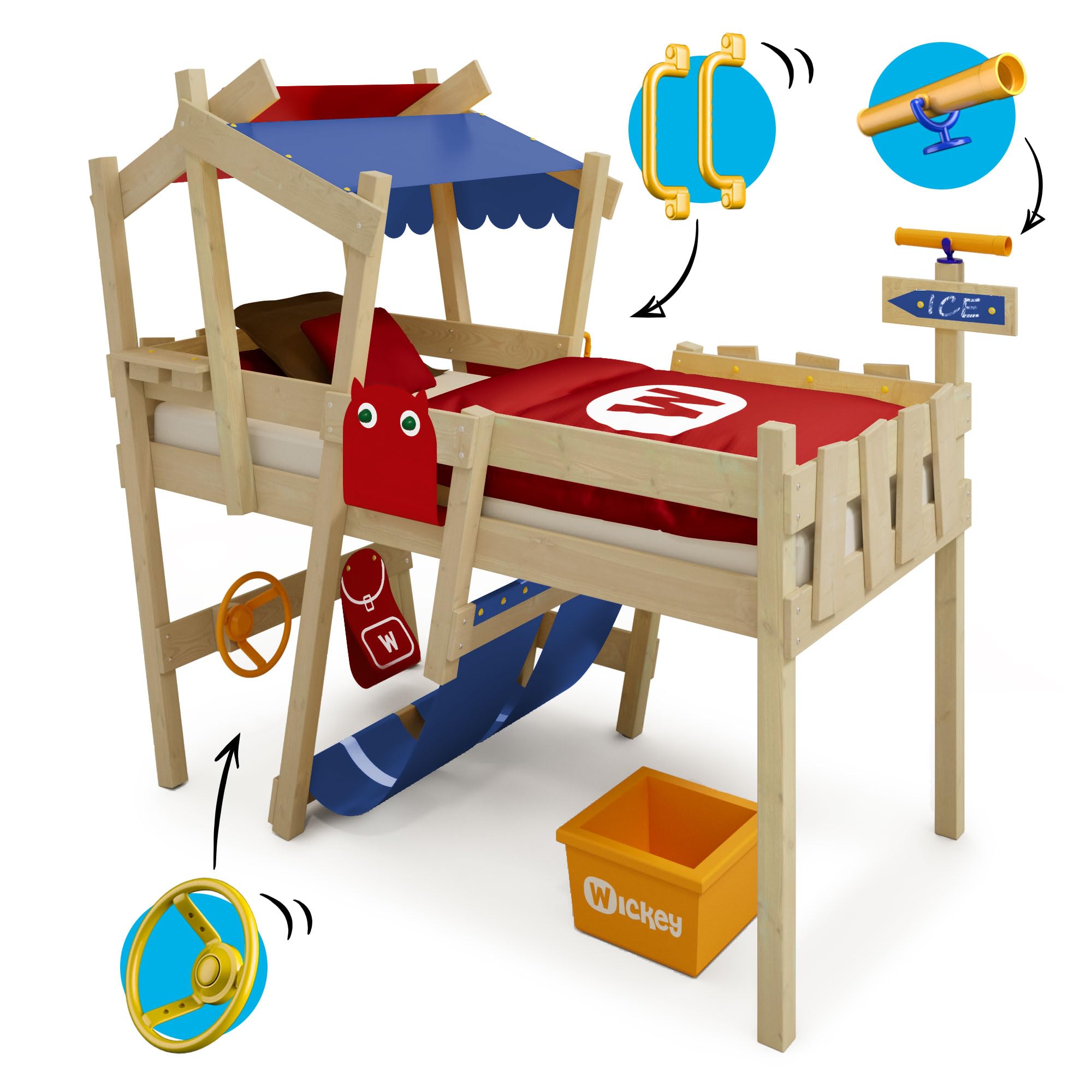 wickey-crazy-hutty-letto-a-soppalco-per-bambini-in-legno-con-tetto-scivolo-a-ond image 4