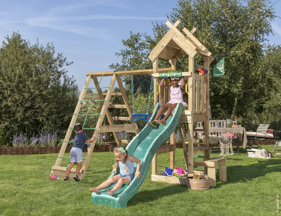 jungle-gym-jungle-totem-castello-arrampicata-in-legno-con-altalena-e-rete-di-arr image 1