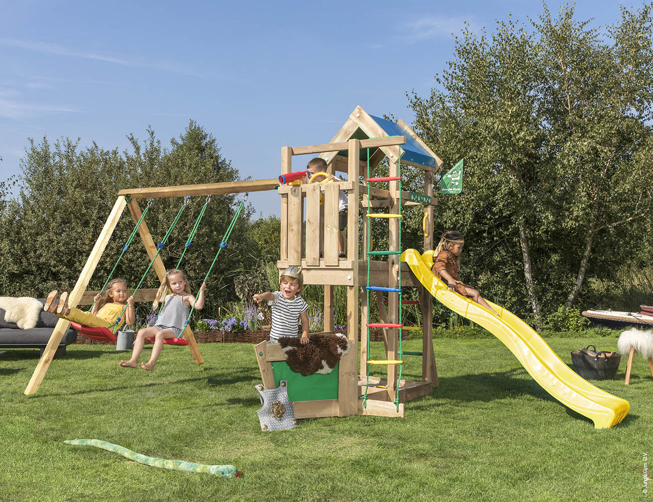 jungle-gym-viking-castello-in-legno-con-doppia-altalena-e-scivolo image 7