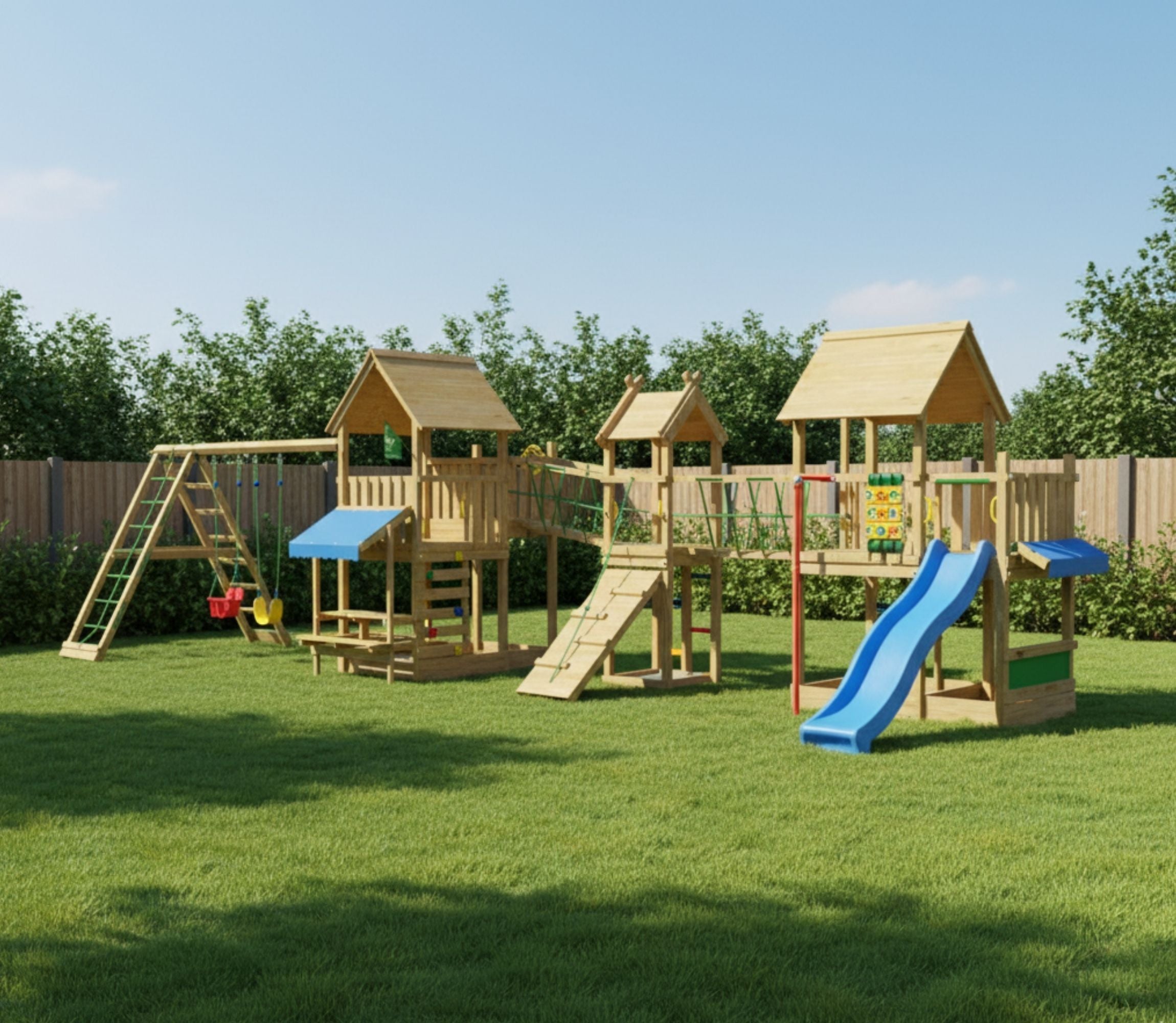 jungle-gym-gazebo-xxl-castello-in-legno-con-doppia-altalena-e-scivolo image 2
